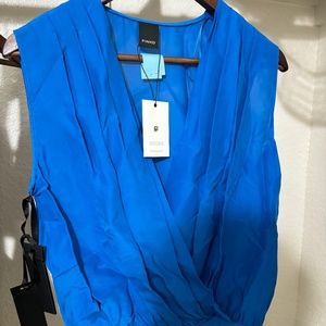 NWT Pinko Blue Box-Pleat Sleeveless Body Suit